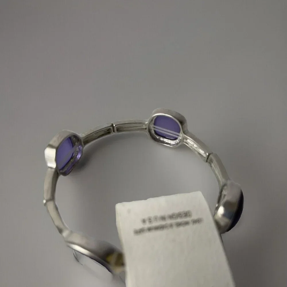 JL Designs Purple Silvertone Stretch Bracelet Rectangle Bangle Costume Jewelry